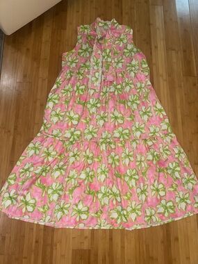 Sleeveless Pink & Green Floral Midi Dress